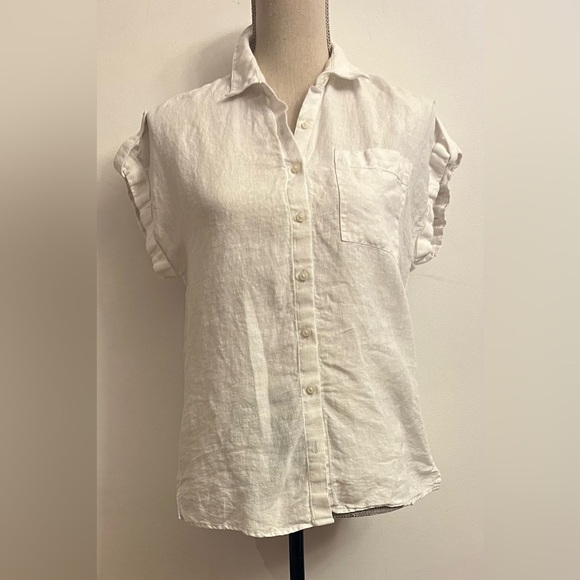 Lord & Taylor Women’s Linen Shirt Cap Sleeve Button Down Small White - Picture 1 of 7